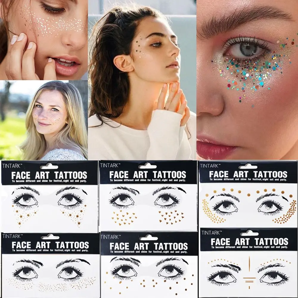 1Pc 2020 Europe Gold Temporary Face Tattoo Stickers Spot Waterproof Crystal Freckles Bronzing Eye Glitters Makeup Flash Tools | Красота и