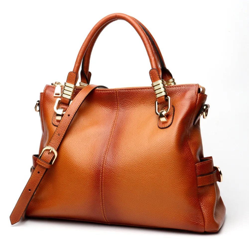 

Ms. new simple leather large-capacity handbag Europe and the United States first layer leather leather bucket Messenger bag