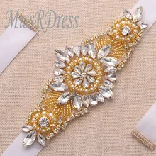 MissRDress, золотые стразы, свадебный пояс, ручная работа, бисер, Лента Свадебная со стразами, свадебное платье, пояс для невесты, аксессуары JK861