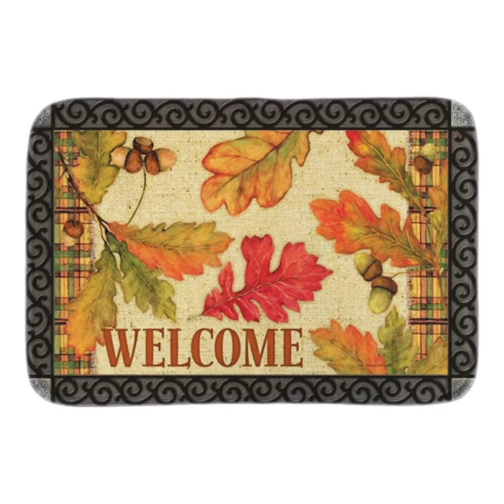 Burlap Leaves Fall Doormat Autumn Leaf Indoor Outdoor Door Mat
