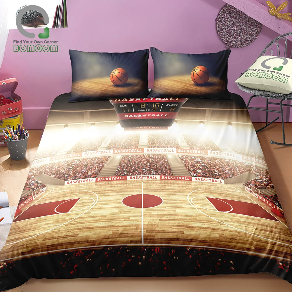 

BOMCOM 3D Digital Printing Basketball Bedding Set Balls in Bucket Basketball Background Duvet Cover Sets 100% Microfiber