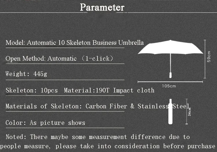 Автоматический ветрозащитный деловой Зонт с большой поверхностью, 10 скелетов, зонтик с одним нажатием для солнечного и дождливого использования, доступны различные цвета