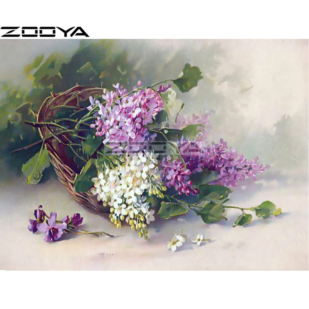 Zooya diamond Вышивка 5D алмаз роспись стены Стикеры цветы сирени корзина фотографии со