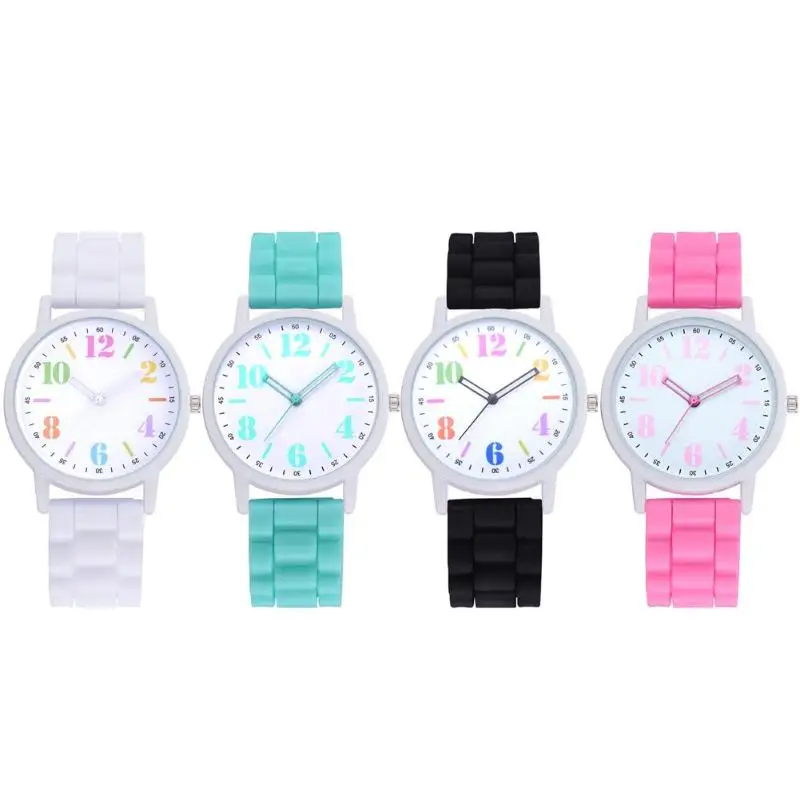 Модные унисекс студенческие наручные часы аналог с силиконовым ремешком кварцевые наручные часы для мальчиков и девочек Круглый