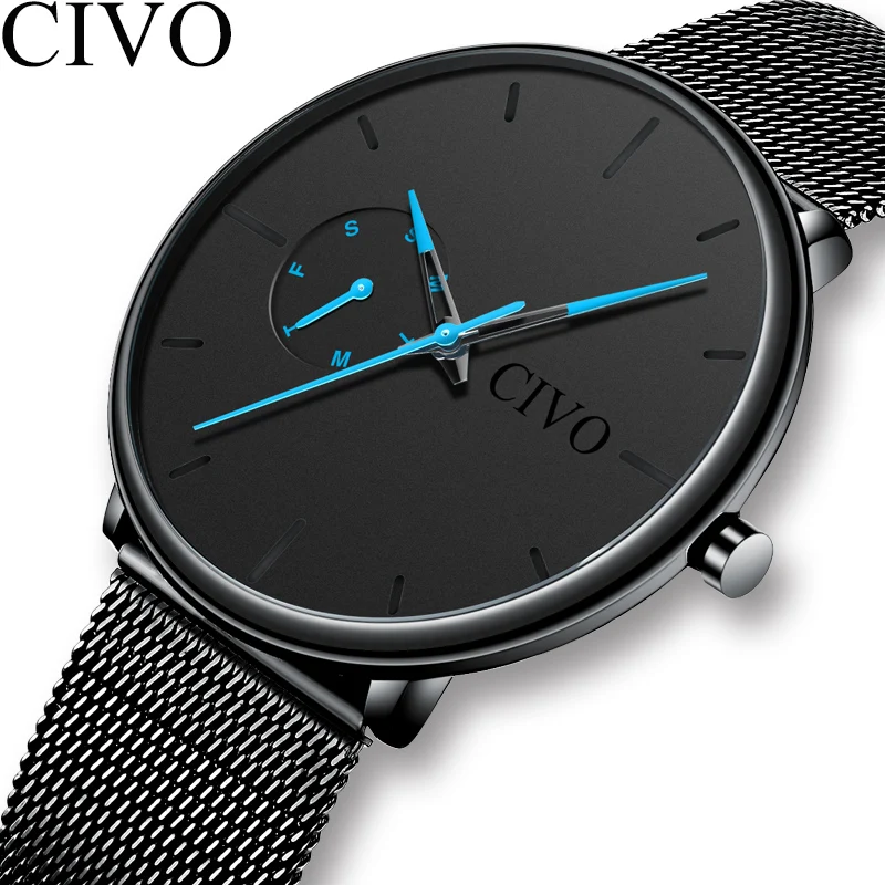 

CIVO Mens Fashion Sports Quartz Watches Men Army Military Watch Male Waterproof Mesh Strap Minimalist Wristwatch Clock Relogio