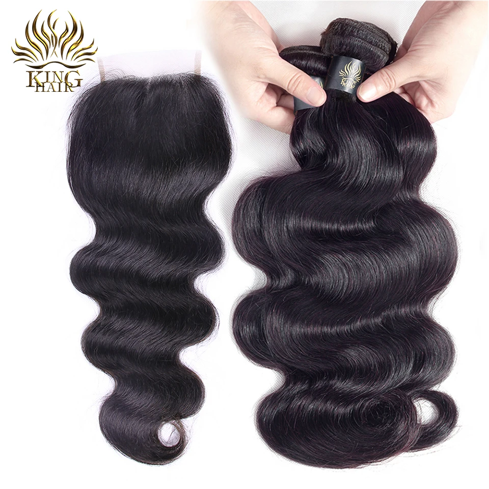 King Hair Brazilian Human Hair With Closure Body Wave 3 Bundles Deal With 4*4 Lace Remy Hair 100% Human Hair Weaves brazilian-body-wave-hair-bundles-with-closure