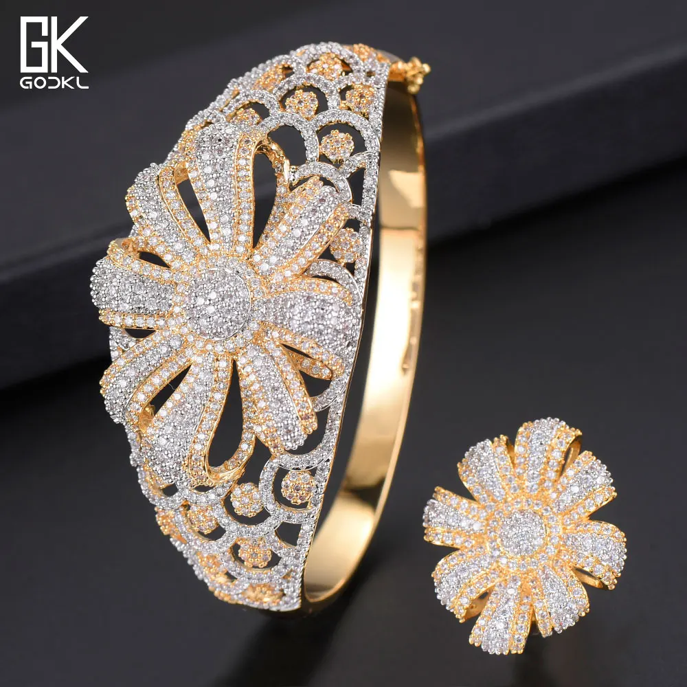 GODKI Luxury Cubic Zircon Crystal CZ Jewelry Sets For Women Wedding African Bridal Bangle Ring Set aretes de mujer modernos 2018