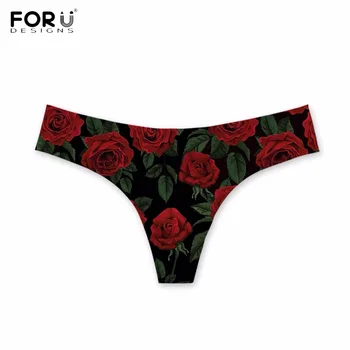 

FORUDESIGNS Pretty Red Rose Floral Pattern Lady Sexy Thongs Low Waist Woman Panties Ultra-thin Ladies Seamless Tanga G-strings