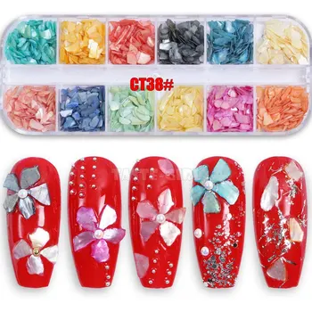 

12 Grid or 1 Jar Nail Glitter Irregular Abalone Natural Sea Shell Stone Fragments Powder Nail Art Slice Decoration DIY Manicure