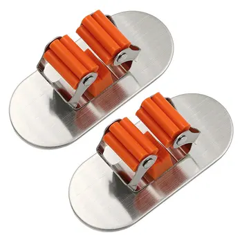 

2 Pcs Self Adhesive Wall Mounted Mop Hooks Broom Hanger Holder with Spring Clip Design Bath Mounted Home Tools/ Kitchen