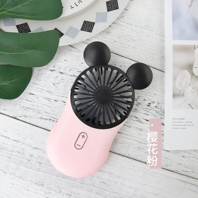 Cartoon Usb Pocket Mini Hold Charge Small Fans With One Portable Bring Led Lamp Ultrathin Will Wind Power - Color: Mickey Cherry Pollen