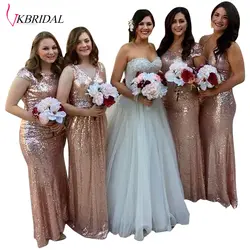 VKBRIDAL золото платья невесты длинные для Свадебная вечеринка Кепки рукавом блестками Длинные Золотые блестки платье Vestido De Dama De Honra