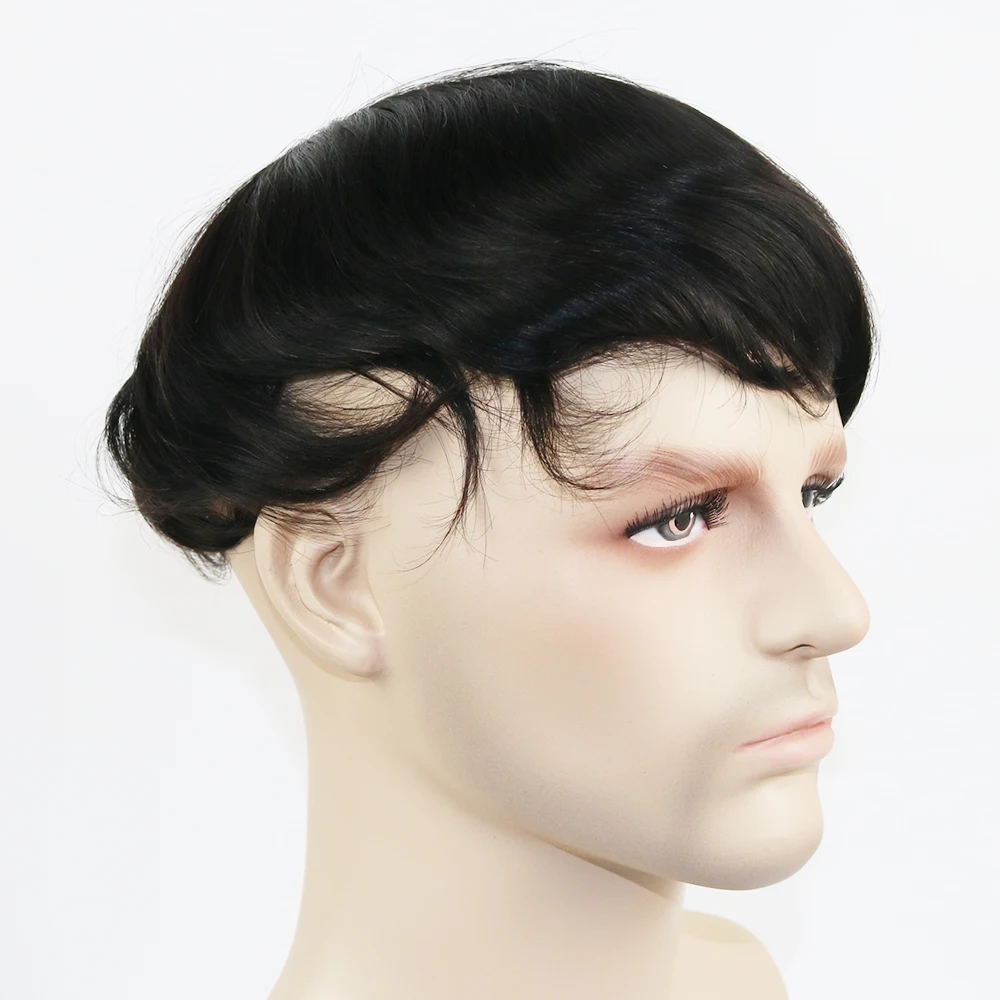 SimBeauty, натуральная кожа головы, шелковая основа со швейцарским кружевом спереди, мужской парик из натуральных волос, заменяет мужские волосы