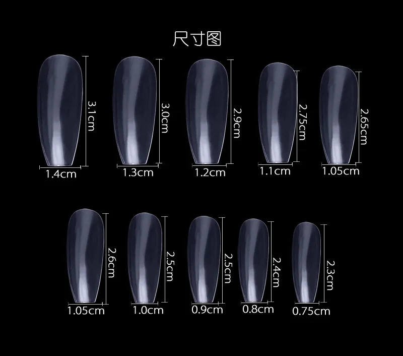 600 шт. гроб ногти длинные балерина Поддельные Типсы Длина полный охват акрил накладные ногти 10 размеры(натуральный белый прозрачный