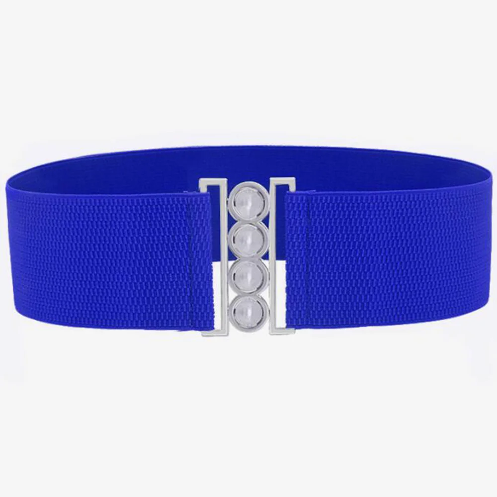 Uniform Wide Belt for Ladies Women's Fashion Elasticated Girl Metal Buckle Belts Elastic Self Wrap Around Waist Bands Dress Belt - Цвет: Синий