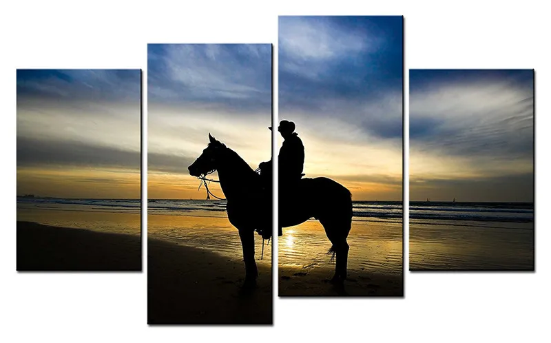 4 Panels Unframed Canvas Photo Prints The Cowboys Riding on Lake Wall Decorations Artwork Giclee Paintings Home Decor | Дом и сад