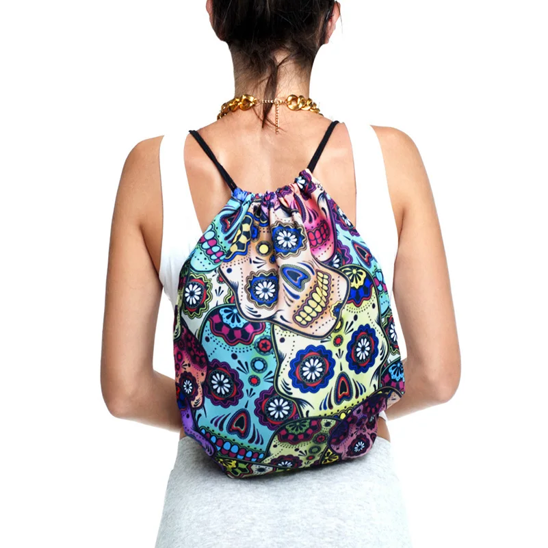 Skull Drawstring Storage Bags 3D Printed Oxford Backpack Travel Flowers Storage Organizer Tablets Cosmetic Luggage Organizer (7)
