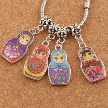 

60pcs Enamel Matryoshk Russian Doll Big Hole Beads 4 Color Fit European Charm Bracelets B1555 14x39.5mm