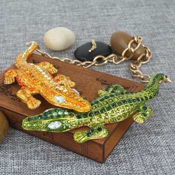 

Tuliper Crocodile Necklace Choker Women Unisex Animal Statement Enamel Crystal Pendant Jewelry Green Gold Fashion Punk Iced Out