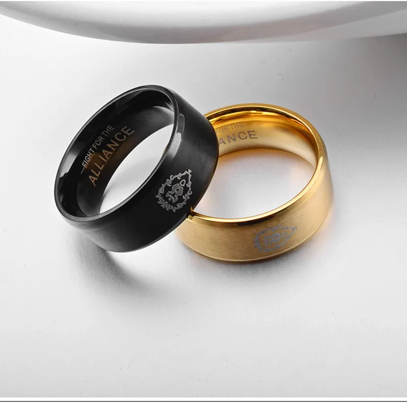 

Fashion World of Warcraft Jewelry For The Alliance Tribe Ring Titanium Stainless Steel Black Gold Men's Rings Punk Accessories