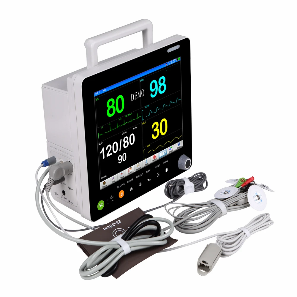 

Hot sale 12 in patient monitor with multi parameters ECG,HR,SPO2,NIBP,RESP, TEMP, ambulance monitor