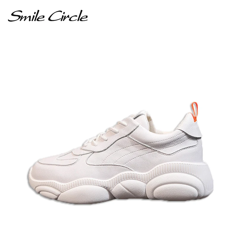 

Smile Circle sneakers Women Flat Shoes 2019 new Microfiber Casual Soft bottom platform Shoes Thick bottom Lace-Up Ladies Sneaker