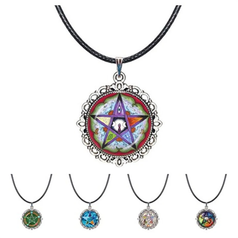 

Pentagram Choker Necklace Five Elements Pentacle Pendant Triple Moon Goddess Pagan Jewelry five Pointed Star Astrology Jewellery