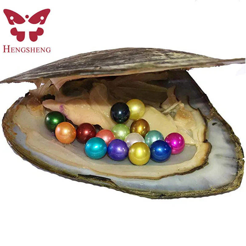 

HENGSHENG 1 PC Freshwater Pearl Oyster Cultured Oyster with 15 pcs 6-8 mm Nearly Round Pearls Inside Party Gifts Love Wish