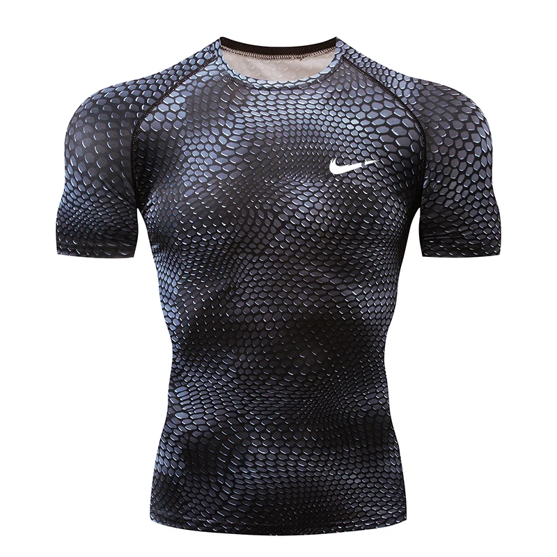 

Summer Quick-Dry Gym t shirt men rashguard running tshirt 3D snake printing Compression Tights Men Brand Fitness Short Sleeve