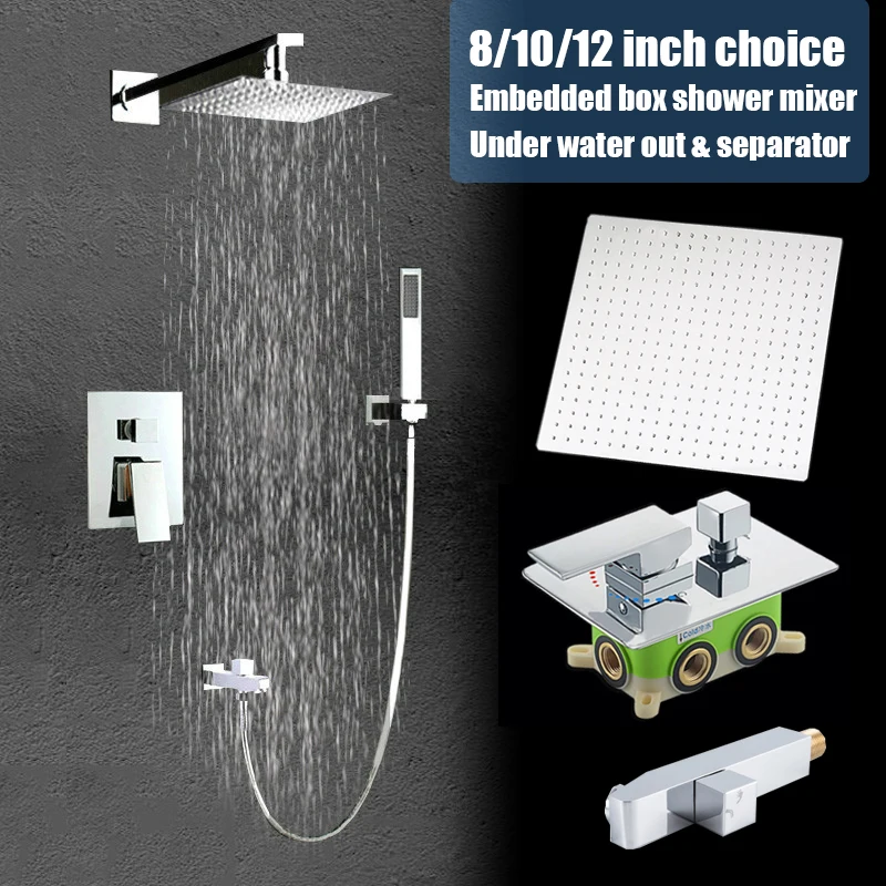 Koop Kwaliteit 3 functies wandmontage douche set messing mengkraan 8 10 12 inch rvs regendouche met onder tap