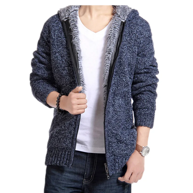 Горячая Распродажа модные мужские свитера бархатный теплый кардиган с капюшоном утепленный свитер Мужская импортная одежда