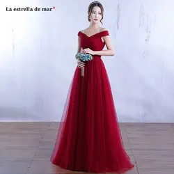 Vestido de madrinha2019 Новое Тюлевое с вырезом «Лодочка» с коротким рукавом линия темно-синий розовый бордовые платья для подружки невесты длинные