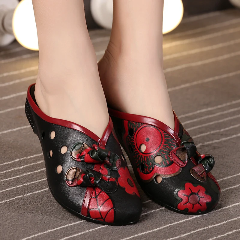 Nice Summer Slippers Genuine Leather Shoes Women Slides Cut Out