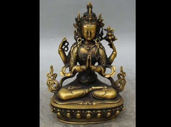 

hui88K809<<<>>9" Tibet Buddhism Copper Seat 4 arms Chenrezig Buddha Avalokiteshvara Statue