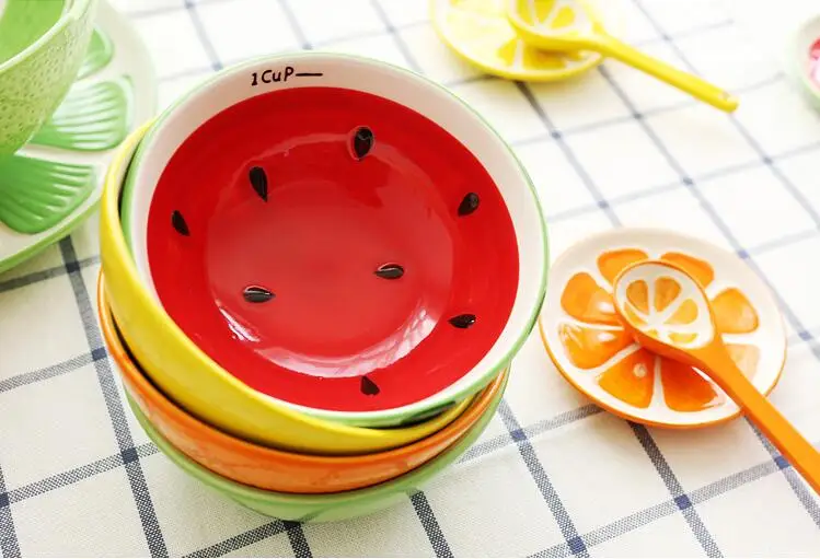Милая мультяшная ручная роспись креативная фруктовая чаша керамическая посуда рисовый арбуз десертная Салатница