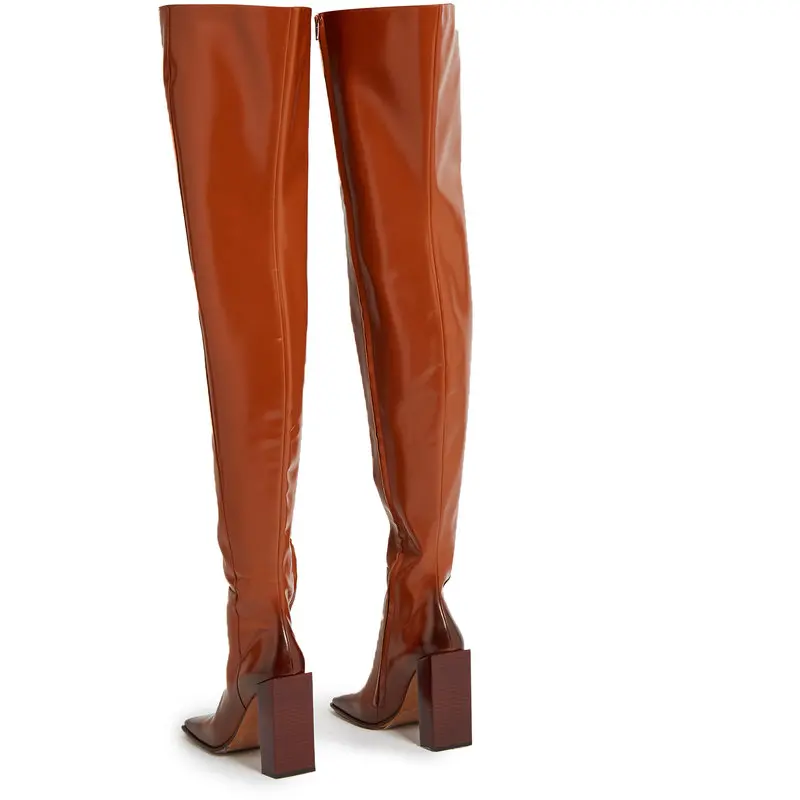 Talon Piste Femmes Pic Sur Femenina 2018 Up Botas En Pic Cuir Bottes Zip Genou Hiver Le Brun Rétro Bout Solide As as Verni Carré vmn0wN8