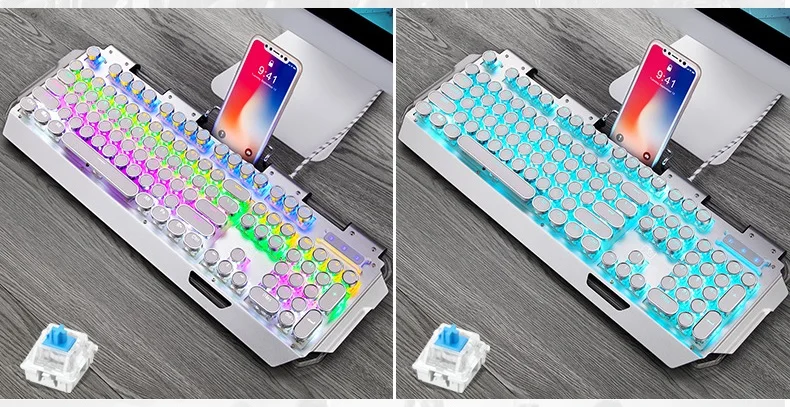 Технология Apedra X10 Ретро Круглый Светильник пишущая машинка Трансмиссия Keycap Проводная Механическая игровая клавиатура несколько светильник эффекты