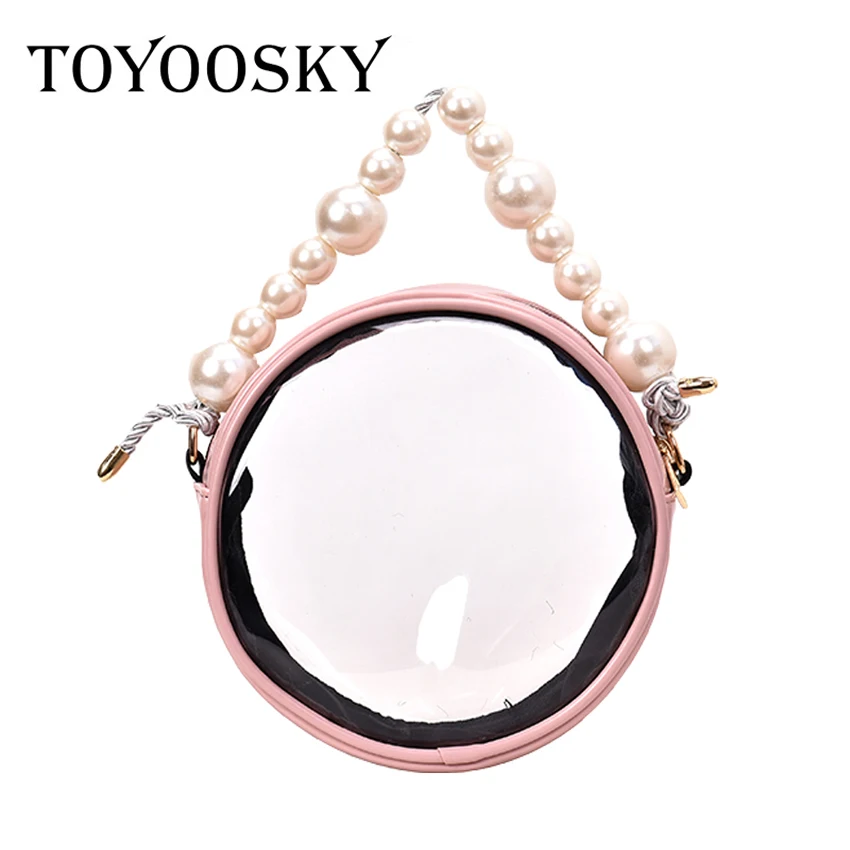 

TOYOOSKY Women PVC Jelly Bags Transparent Circle Small Bag Women Beach Shoulder Bag Clear Mini Round Crossbody Bag Korean Casual