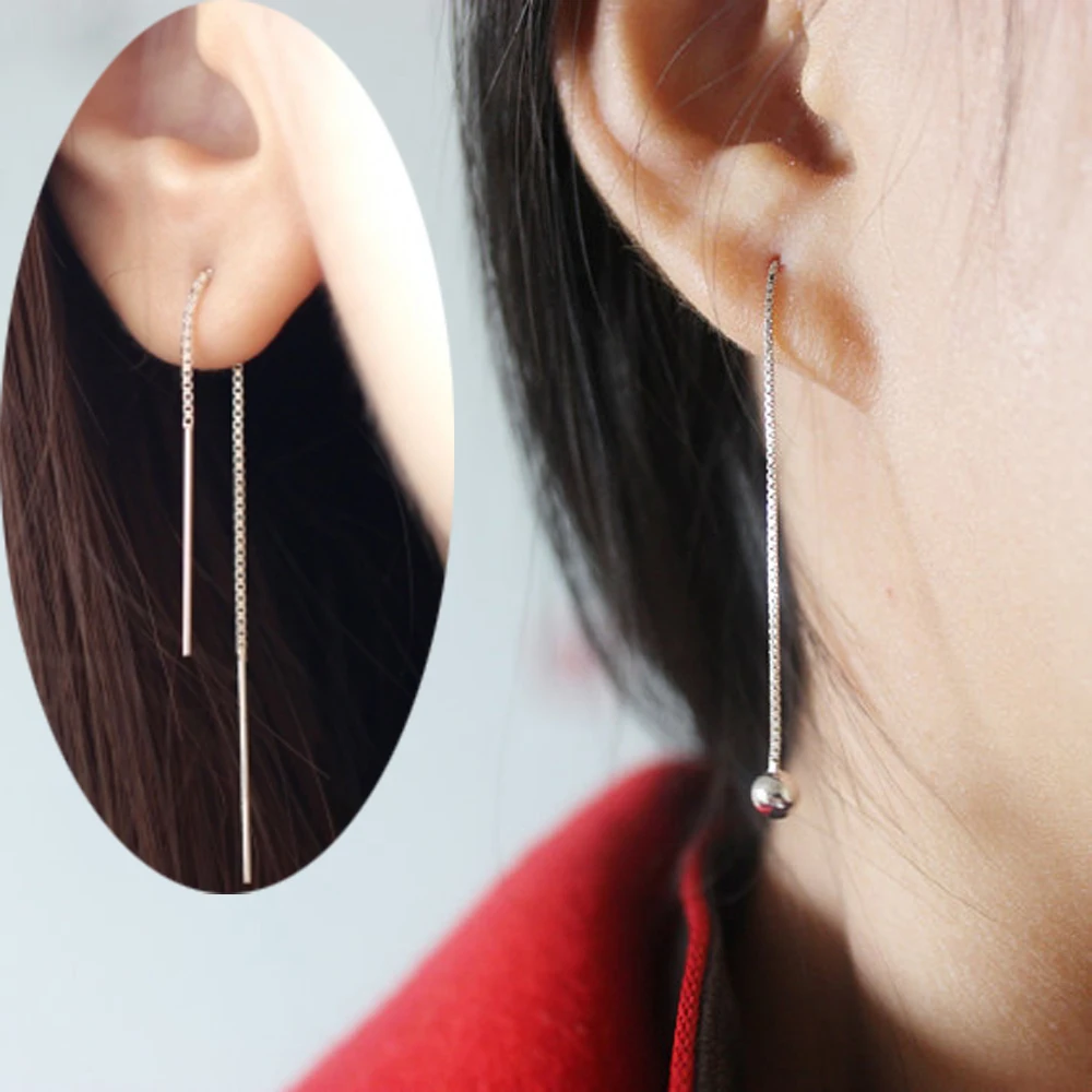 BOG 2Piece Chain/threader earrings for Girl/Women Simple Earring Chain Stud Ear Hole Earring