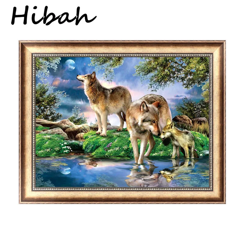 

DIY Cross Stitch Diamond Painting Month Wolves 5D Pattern Diamond Painting Kit Embroidery Handmade Decoration