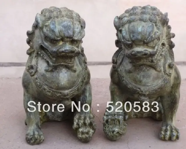

free Collect 1Pair Chinese Bronze Guardian Lion Foo Fu Dog Statue fast
