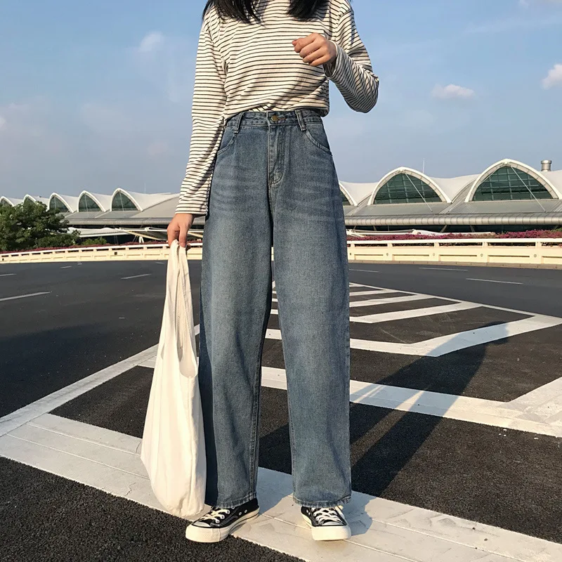 NORMOV Модные женские осенние зимние джинсы с высокой талией с карманами на пуговицах Harajuku корейские широкие джинсы свободные винтажные прямые джинсы