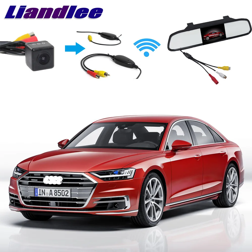 Liandlee 3in1 Wireless Receiver Mirror Monitor Special Rear View Camera DIY Backup Parking System For Audi A8 S8 D4 4H 2010~2017