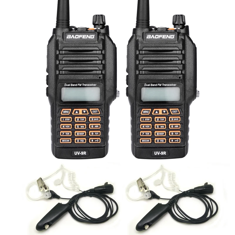 

New Baofeng UV-9R Handheld Walkie Talkie 8W UHF VHF Dual Band IP67 Waterproof Ham Two Way Radio For Hunting With Earphone 2PCS