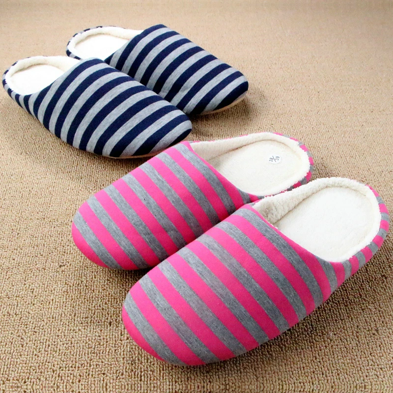 Cotton Plush Striped Slippers Home Shoe Comfortable Floor Women Indoor Slippers For Men Pantufa Pantoufle Femme