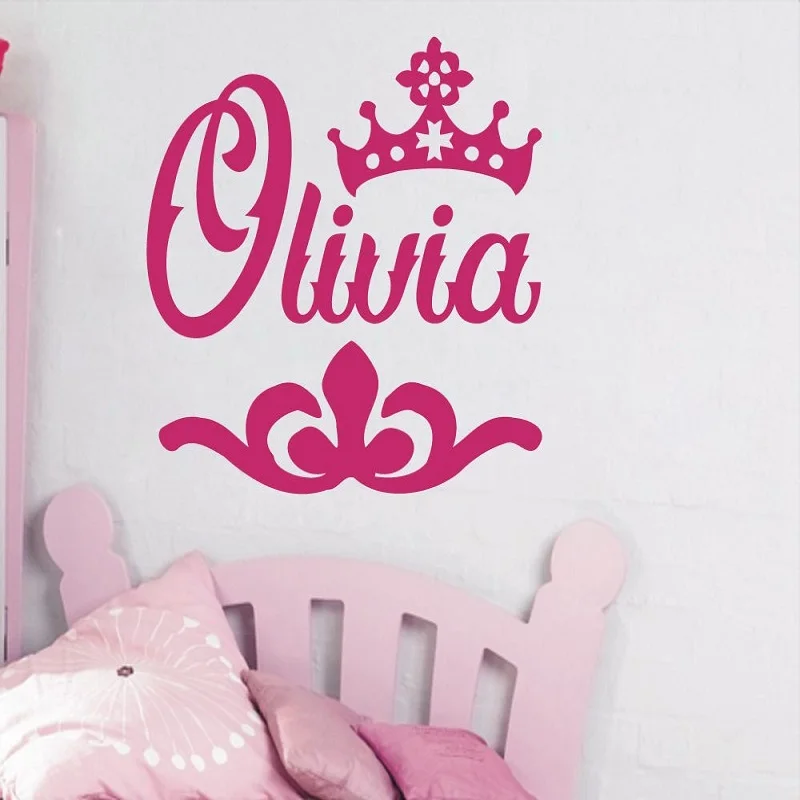 Custom made wall stickers Princess Wall Decals Personalized Name Crown Vinyl home decal Girls