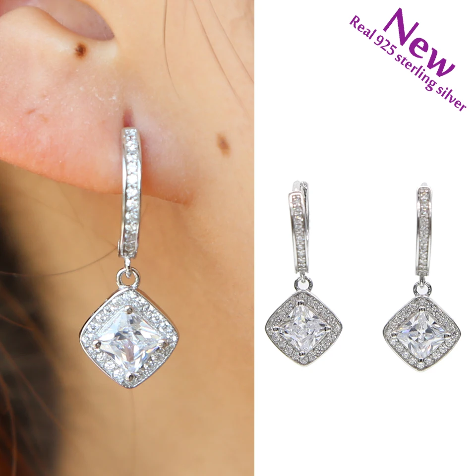

100% 925 Sterling SILVE Rushed Heart Earings Brincos High Quality paved aaa cz Earrings JewelryTexas Anti Allergic For Women