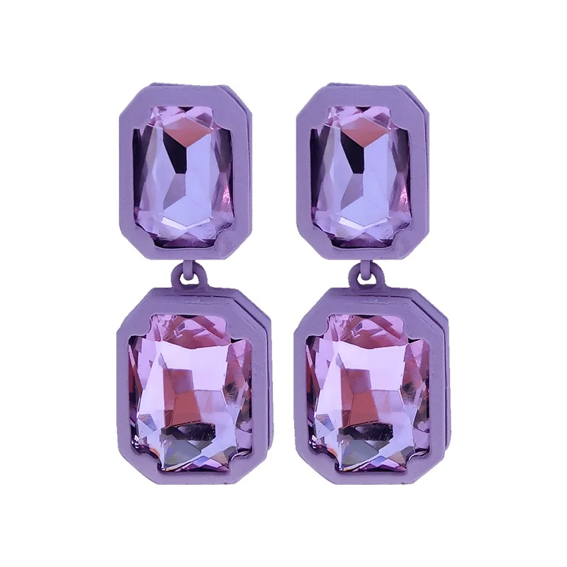 

New artificial Rhinestone earrings female long temperament purple earrings simple wild earrings female