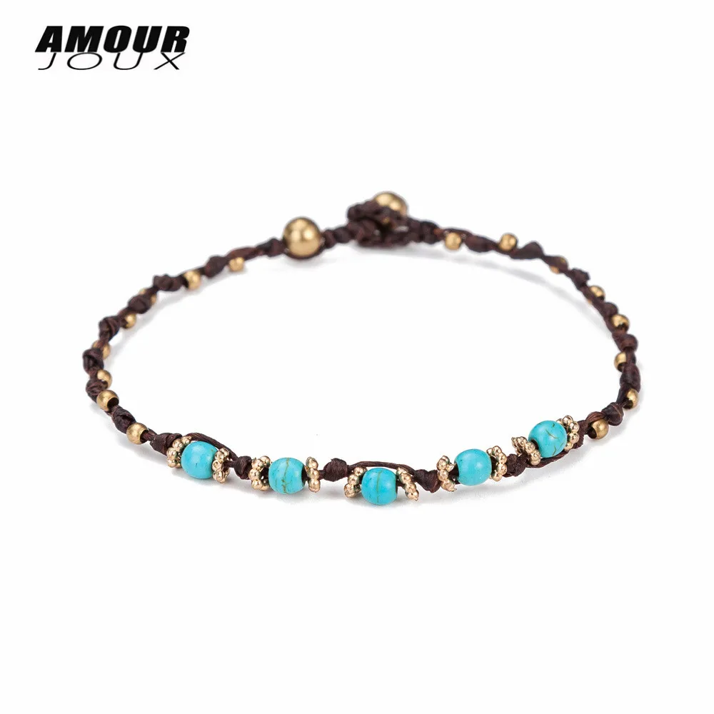 

Simple Design Vintage Beads Handmade Woven Braid Chain Charm Bracelet Female Ethnic Bracelets For Women