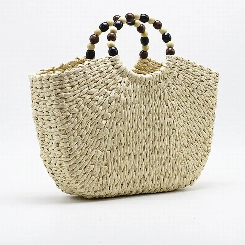 Летняя брендовая дизайнерская Плетеная соломенная сумка из бисера ручной работы, Соломенная Сумка-тоут в форме полумесяца, женская сумка-тоут для лета, дорожная сумка с ручками